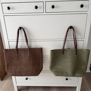2 Stylish Brown and Green Woven Tote Bags for $10